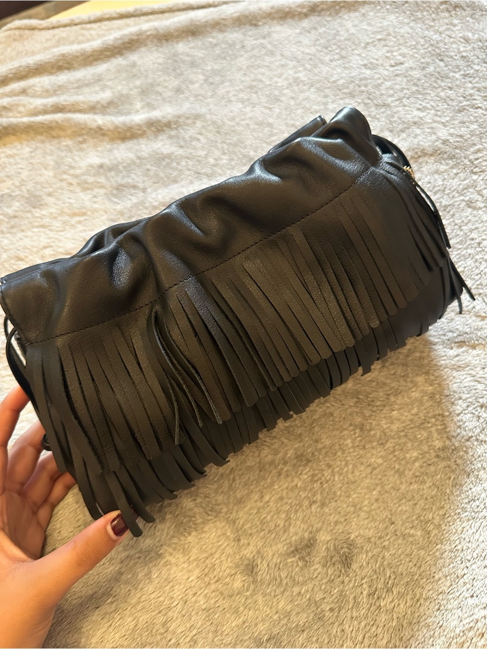 Coach Faye Fringe Leather Clutch Bag - Black